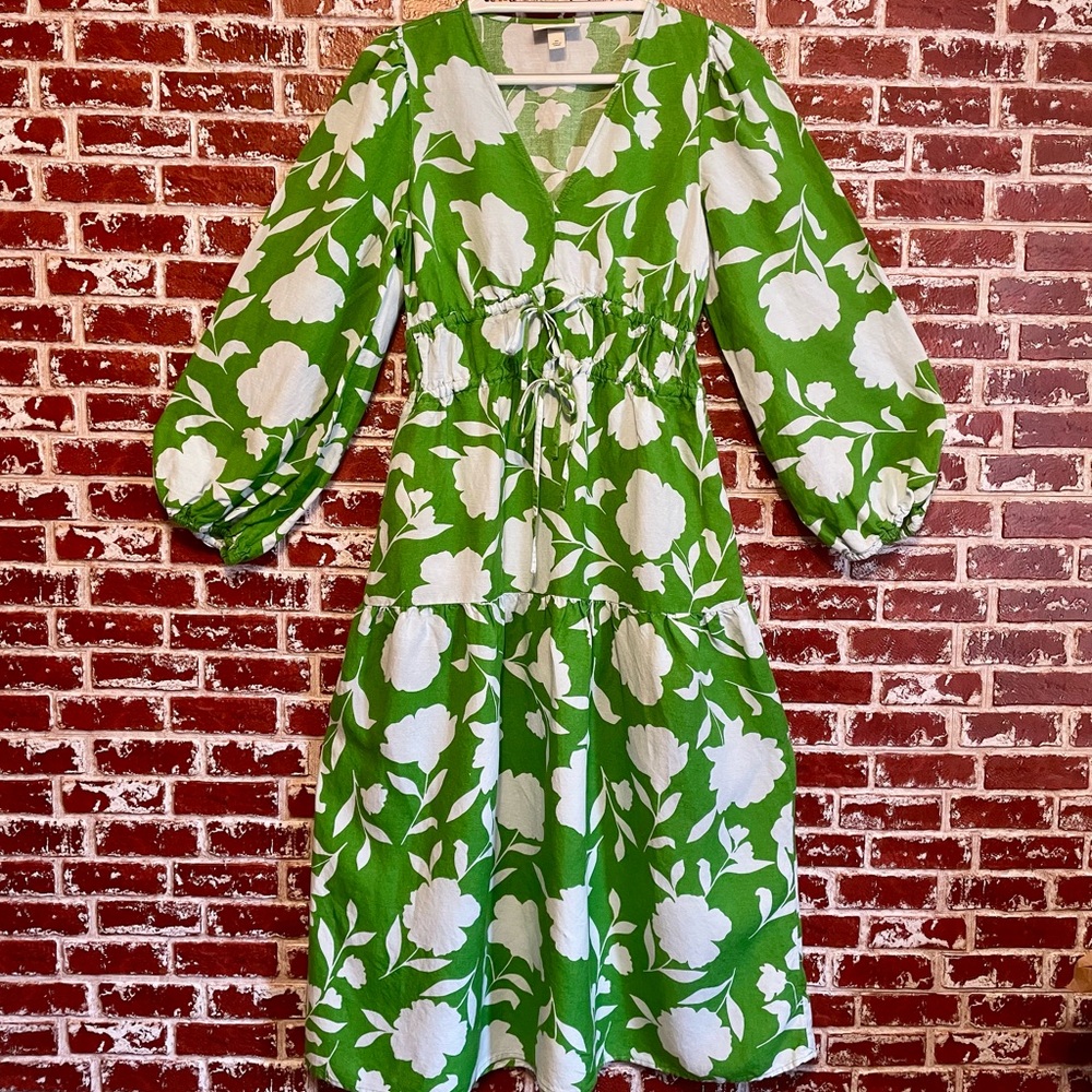 Kate Spade /Target Linen blend Green Floral Long Sleeve Maxi Dress. Women’s XS